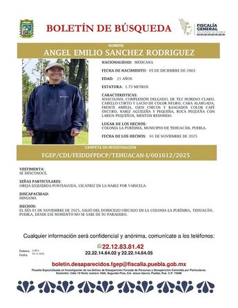 Por Ángel Emilio Sánchez, la FGE también emitió un boletín de búsqueda / Cortesía