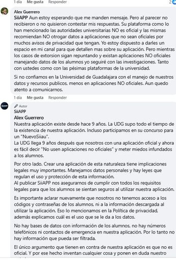 Comentarios de Alex Guerrero y la SiiAPP sobre las acusaciones de la vulnerabilidad de datos personales | Facebook SiiAPP