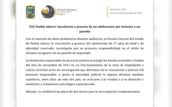 La Fiscalía de Puebla dio a conocer los resultados de la audiencia de vinculación a proceso de Patricio N. / Fiscalía de Puebla