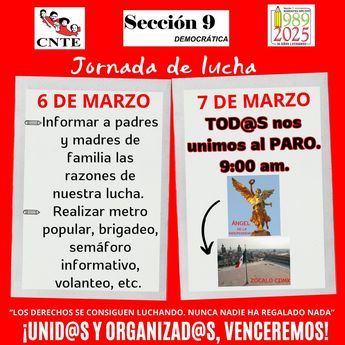 Comunicado CNTE marcha 7 de marzo en CdMx