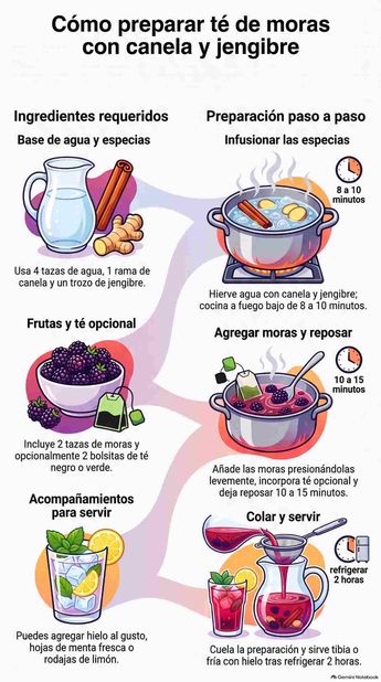 Receta para preparar té de moras con canela y jengibre