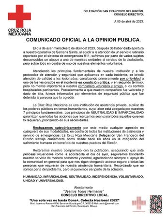Comunicado de Cruz Roja / Cruz Roja