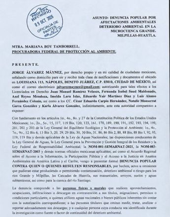 Denuncia por contaminación ante Profepa. | Jorge Álvarez Maynez