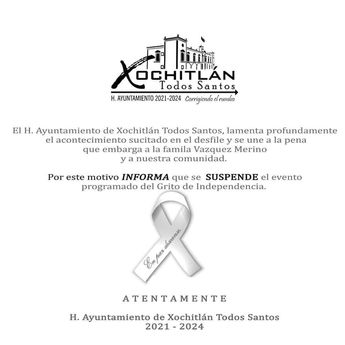 Xochitlán Todos Santos suspende festejos patrios | Comunicado
