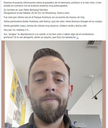 Juan Pablo Berlanga Sánchez desaparecido en NL | Cortesía