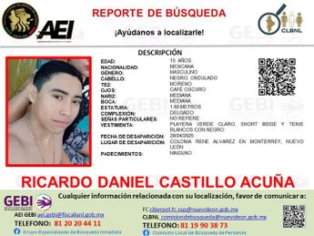 Ficha de búsqueda de Ricardo Daniel Castillo Acuña. | Cortesía
