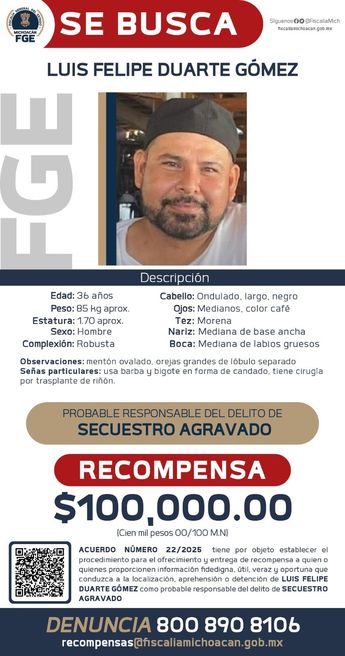 Ficha de búsqueda de Luis Felipe Duarte Gómez. | FGE de Michoacán