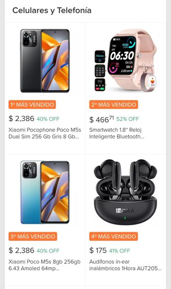 Así se ve el apartado de los productos más vendidos en su rspectiva categoría dentro de Mercado Libre/ Especial
