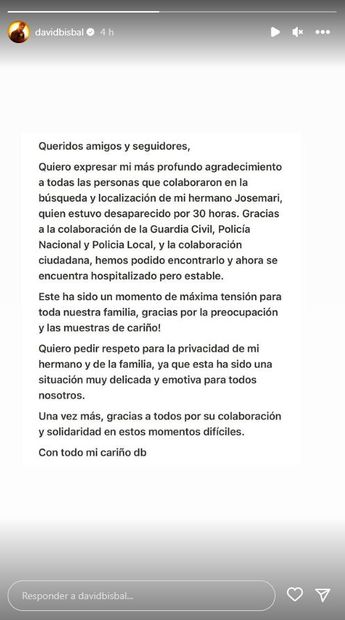 Encuentran a hermano de David Bisbal tras más de 20 horas desaparecido