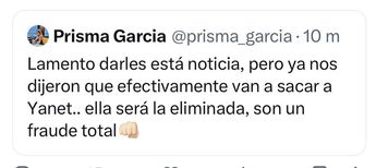 Publicación de Prisma García tras la eliminación de su hermana en La Casa de los Famosos.