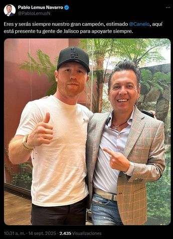 Pablo Lemus mostró su apoyo al Canelo Álvarez en redes sociales | @PabloLemusN vía X