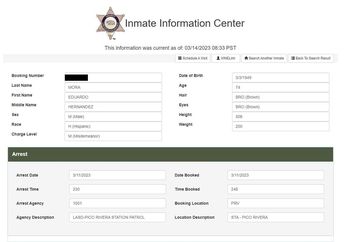 Ficha informativa de la Policía de Los Ángeles. | Cortesía