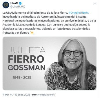 UNAM lamenta muerte de Julieta Fierro | X @UNAM