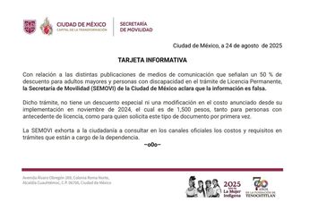 La Semovi aclaró que no hay descuento para tramitar la licencia permanente | X @LaSemovi