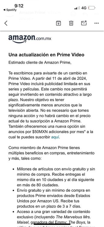 Correo que envió Amazon a los suscriptores