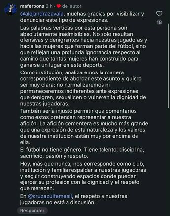 Mafer Pons, directora deportiva de Cruz Azul Femenil, sobre los comentarios misóginos en el podcast 'Pláticas del Mal' / Captura de Pantalla