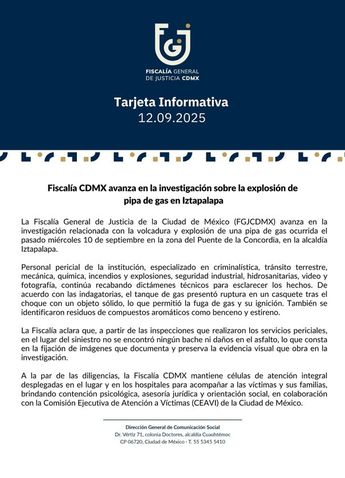 Investigación de volcadura y explosión de pipa de gas en Iztapalapa / Fiscalía General de Justicia de la Ciudad de México
