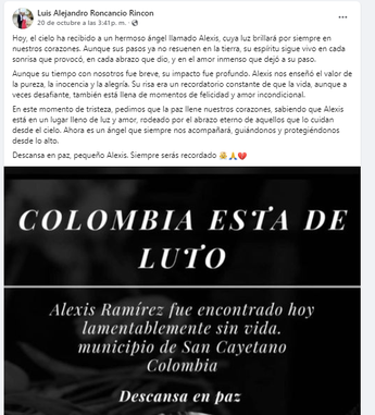 el alcalde de San Cayetano, Luis Alejandro Roncancio Rincón, publicó un mensaje lamentando la tragedia.