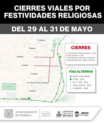 Calles cerradas en Puebla por festividad del Corpus Christi 2024 / Cortesía