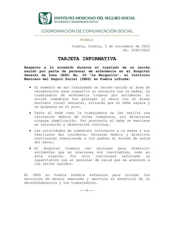 Ficha informativa del IMSS Puebla