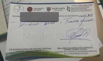 Así se ve una de las recetas expedidas por Marilyn Cote en su consultorio en Puebla / Cortesía