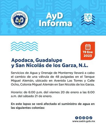 La suspensión del suministro afectará casi a 90 colonias de Apodaca. | Cortesía