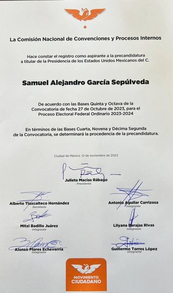 Samuel García se registra como pre candidato a la Presidencia | Especial