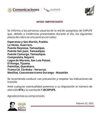 Conoce las casetas de Capufe que estarán cerradas por hechos de violencia / Capufe