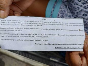 Aviso de la escuela sobre el festejo de graduación. | Agustín Martínez