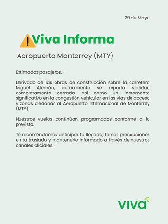 Comunicado Viva Aerobús ante cierre vial en Miguel Alemán