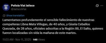 La Policía Vial lamentó lo sucedido por medio de sus redes sociales. | @JaliscoVial vía X.