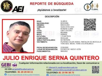 Ficha del reporte de búsqueda de Julio Enrique Serna Quintero. | Cortesía