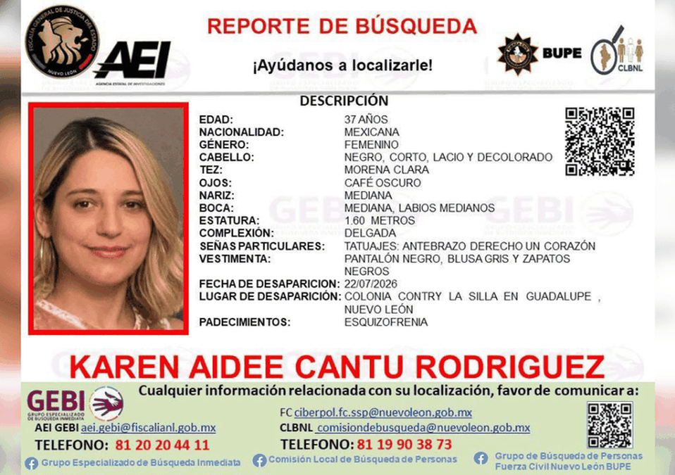 olicitan apoyo para dar con el paradero de Karen Aideé Cantú | Especial