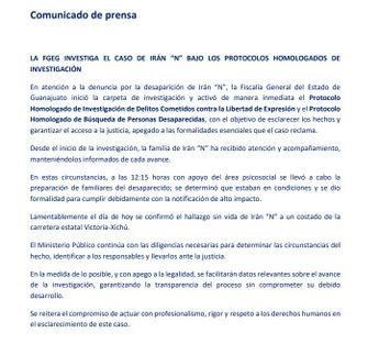 Fiscalía General de Guanajuato confirma la muerte de Irán Villarreal Belmont | Especial