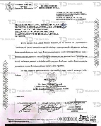 La circular interna fue emitida por el coordinador de Comunicación Social, Josué Bautista