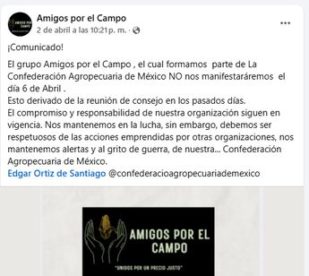Comunicado de Amigos por el Campo. | Amigos por el Campo vía Facebook.