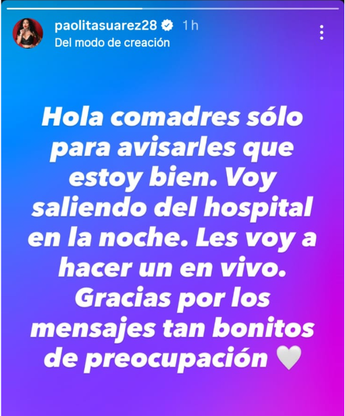 Historia de Instagram de Paola Suárez.