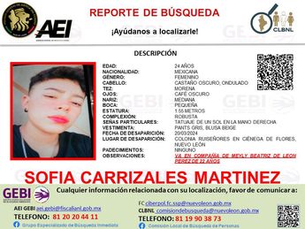 Reporte de búsqueda de Sofía Carrizales Martínez. | Cortesía