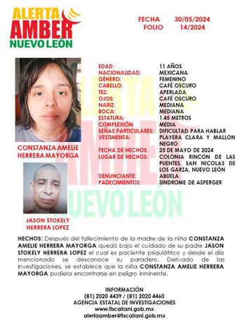 Alerta Amber por desaparición de menor en San Nicolás, Nuevo León. | Cortesía