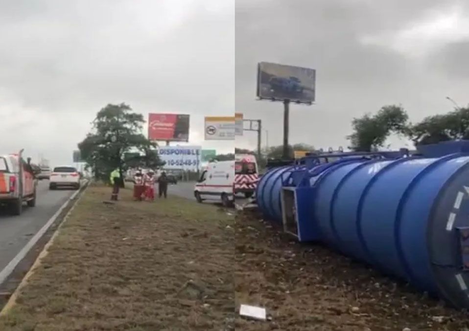 Cierran avenida Constitución en colonia Churubusco por volcadura de pipa con 32 mil litros de gasolina