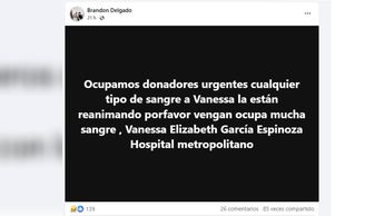 Brandon Delgado pedía donadores de sangre para su amiga. | Especial