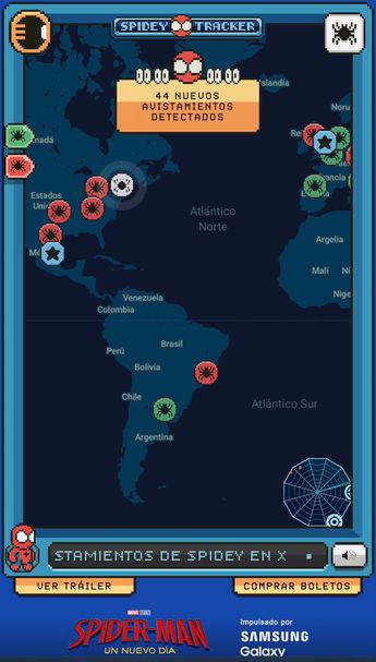 Mapa de Spidey Tracker como registro de los avistamientos de Spiderman | Spidey Tracker