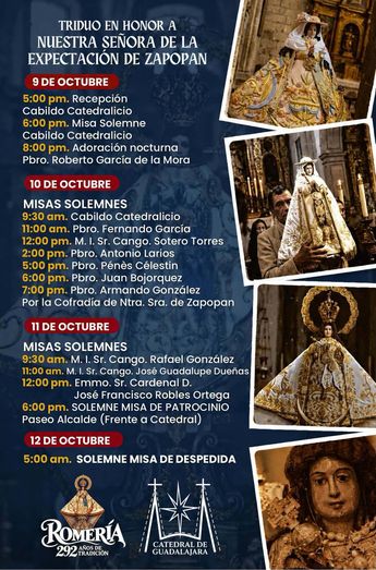Horarios de las celebraciones de la Romería 2026 | catedral Metropolitana de Guadalajara