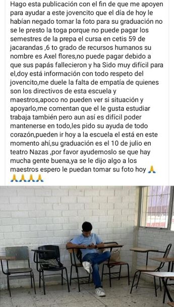 Antes de su graduación, le dijeron a Axel que debía 9 mil 70 pesos.