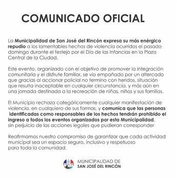 Comunicado oficial de la Municipalidad de San José del Rincón | @sanjosedelrinconok vía Instagram