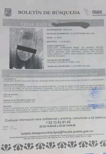 Una de las fichas de búsqueda indicaba que el último paradero de los hombres fue la colonia 10 de Mayo, en Puebla capital / Especial