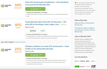 Página de cupones de Mercado Libre