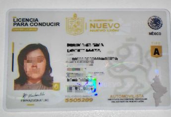 Una de las licencias de conducir falsas asegurada a una mujer detenida en Guadalupe. | Cortesía