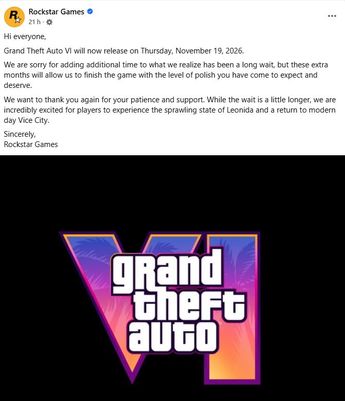 El retraso fue comunicado por Rockstar Games por medio de sus redes sociales. | Rockstar Games vía Facebook.