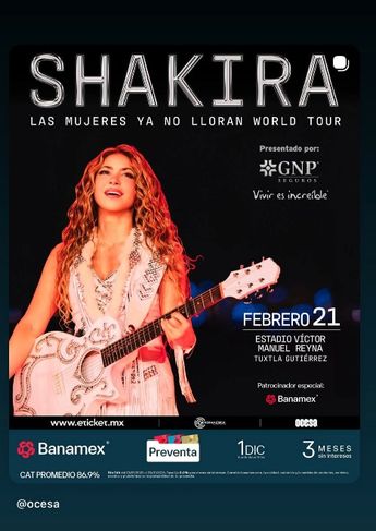 Shakira llevará el tour 'Las Mujeres Ya No Lloran' a Tuxtla Gutiérrez | Instagram